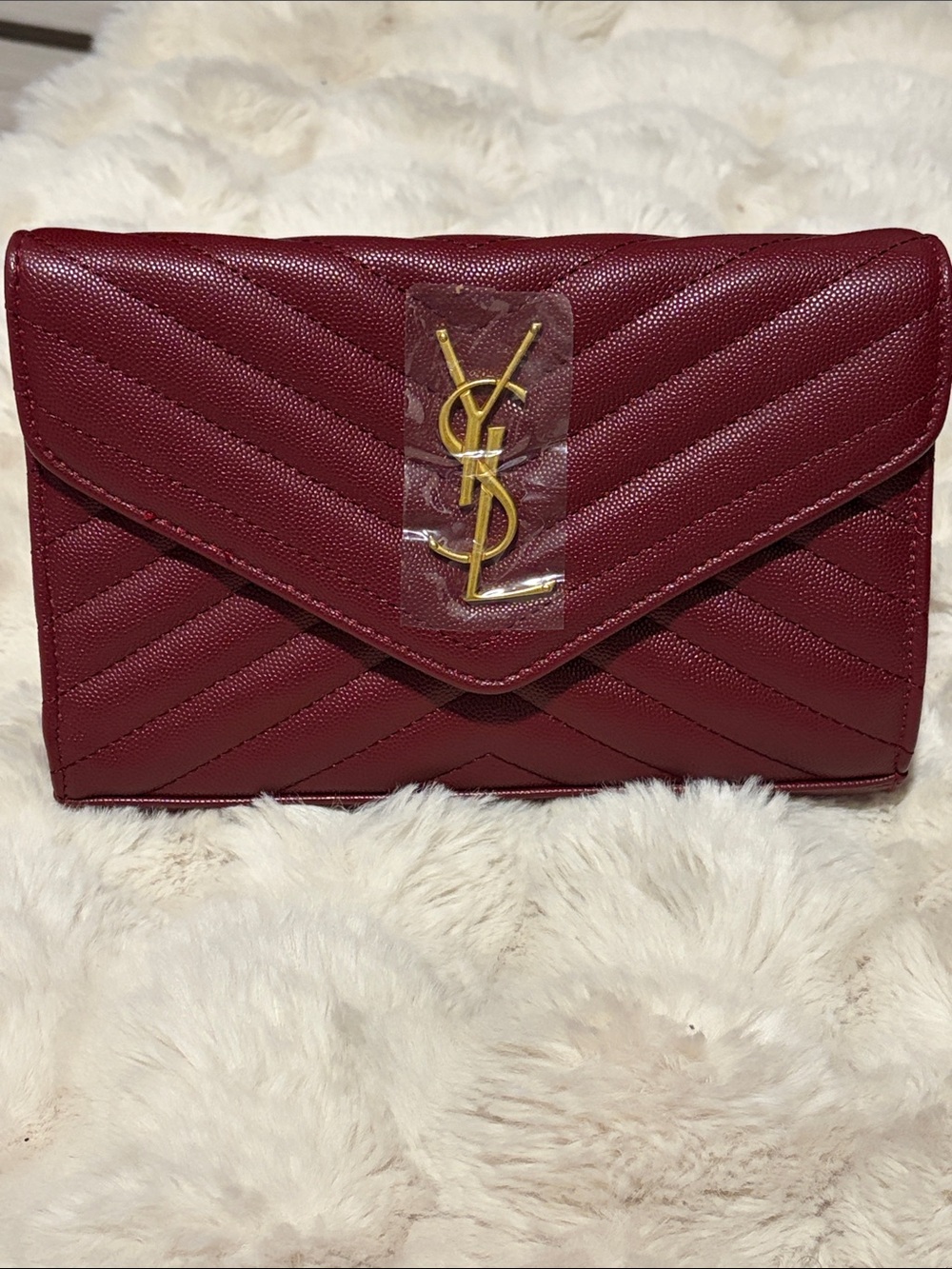 Quilted Envelope Clutch crossbody in Burgundy with Gold Logo
